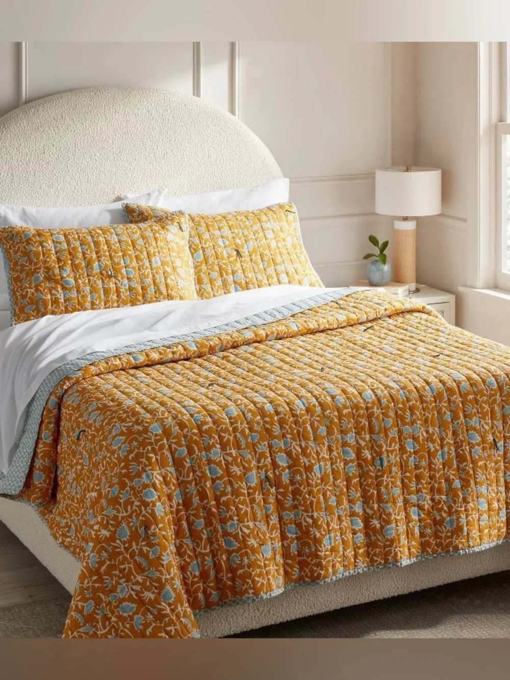 Threshold Full/Queen Earthy Vines Quilt Mustard Yellow/Teal Blue